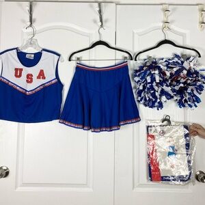 CALIFORNIA COSTUME Collection Set 4Pc Top Skirt XL PomPom Cheerleader Halloween